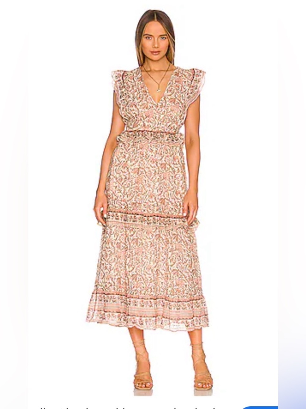 Cleobella Cherie Ankle Midi dress in Zinnia Print blush pink gold Ruffle Sz XS